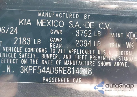 2024 Kia Forte Gt-Line from USA, damaged, VIN 3KPF54AD9RE814298